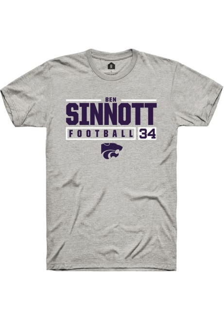 Ben Sinnott Ash K-State Wildcats NIL Stacked Box Short Sleeve T Shirt