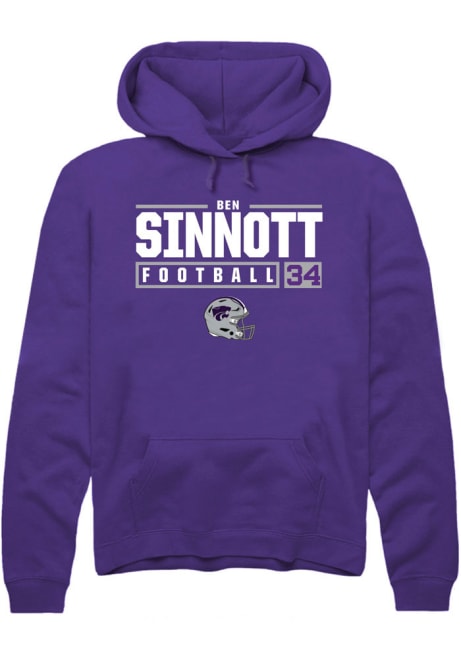Ben Sinnott Rally Mens Purple K-State Wildcats NIL Stacked Box Hooded Sweatshirt