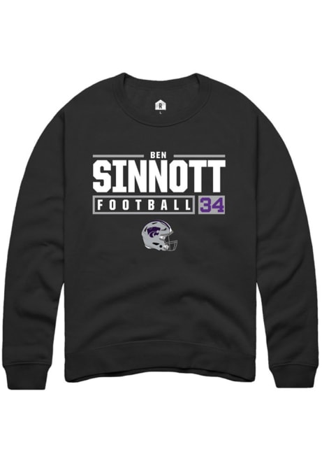 Ben Sinnott Rally Mens Black K-State Wildcats NIL Stacked Box Crew Sweatshirt