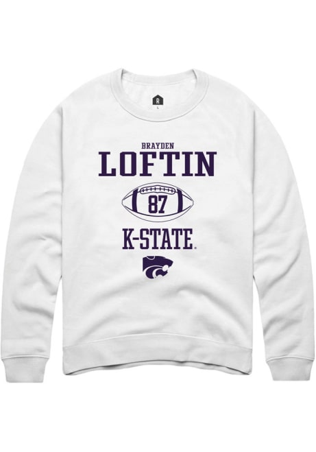 Brayden Loftin Rally Mens White K-State Wildcats NIL Sport Icon Crew Sweatshirt