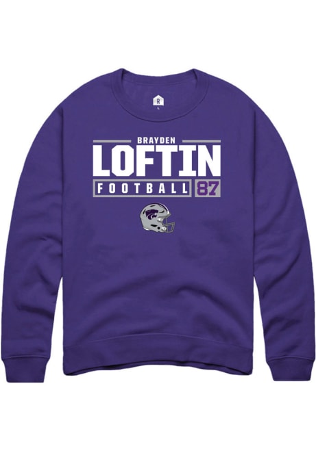 Brayden Loftin Rally Mens Purple K-State Wildcats NIL Stacked Box Crew Sweatshirt