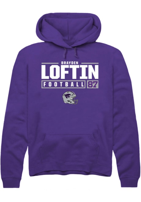 Brayden Loftin Rally Mens Purple K-State Wildcats NIL Stacked Box Hooded Sweatshirt