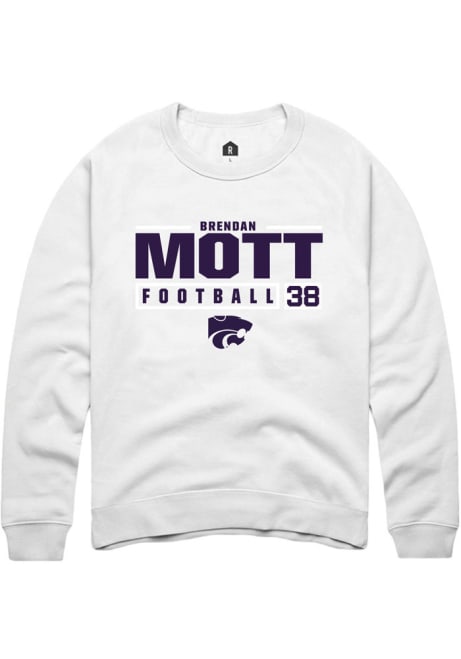 Brendan Mott Rally Mens White K-State Wildcats NIL Stacked Box Crew Sweatshirt