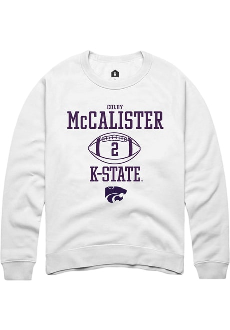 Colby McCalister Rally Mens White K-State Wildcats NIL Sport Icon Crew Sweatshirt