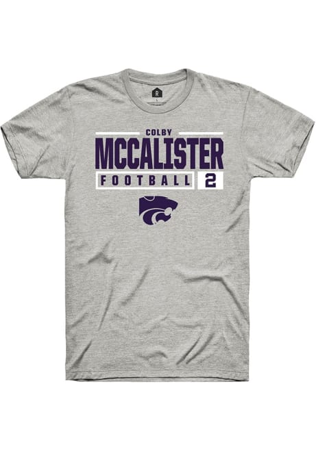 Colby McCalister Ash K-State Wildcats NIL Stacked Box Short Sleeve T Shirt