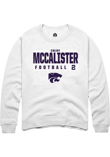 Colby McCalister Rally Mens White K-State Wildcats NIL Stacked Box Crew Sweatshirt