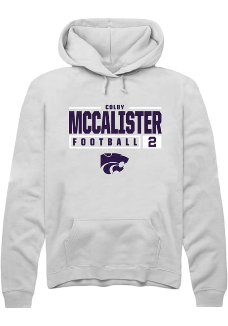 Colby McCalister Rally Mens White K-State Wildcats NIL Stacked Box Hooded Sweatshirt