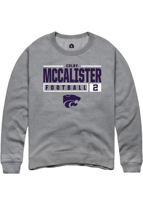 Colby McCalister Rally Mens Graphite K-State Wildcats NIL Stacked Box Crew Sweatshirt