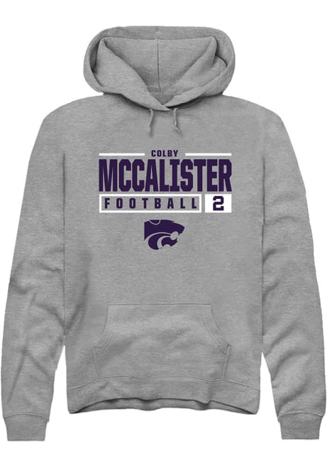 Colby McCalister Rally Mens Graphite K-State Wildcats NIL Stacked Box Hooded Sweatshirt