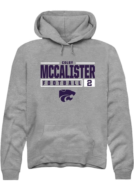 Colby McCalister Rally Mens Grey K-State Wildcats NIL Stacked Box Hooded Sweatshirt