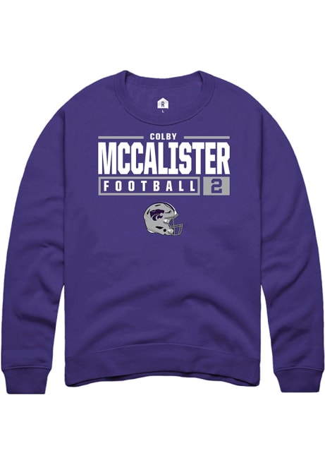 Colby McCalister Rally Mens Purple K-State Wildcats NIL Stacked Box Crew Sweatshirt