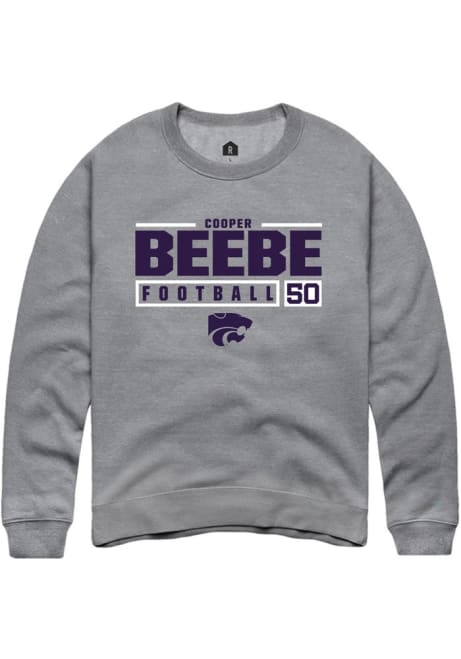 Cooper Beebe Rally Mens Grey K-State Wildcats NIL Stacked Box Crew Sweatshirt