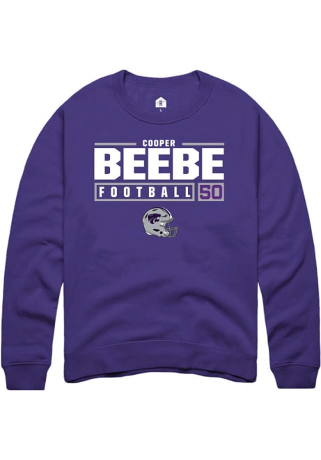 Cooper Beebe Rally Mens Purple K-State Wildcats NIL Stacked Box Crew Sweatshirt