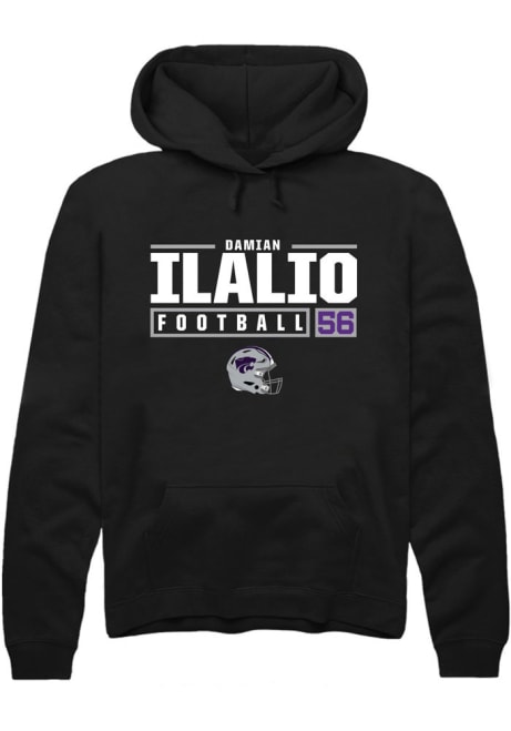 Damian Ilalio Rally Mens Black K-State Wildcats NIL Stacked Box Hooded Sweatshirt