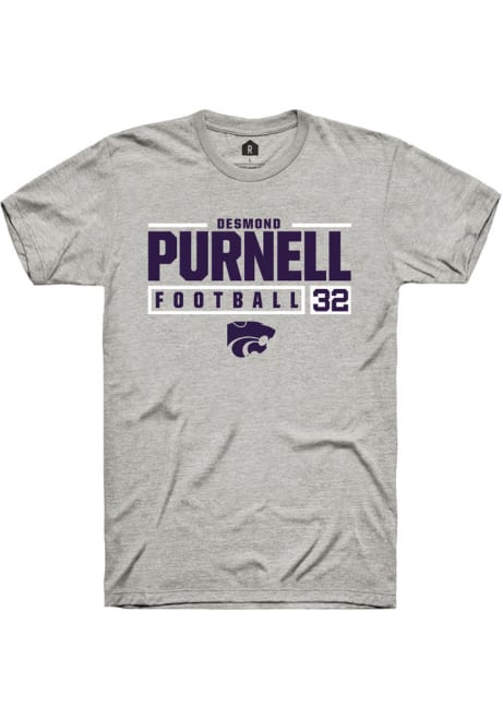 Desmond Purnell Ash K-State Wildcats NIL Stacked Box Short Sleeve T Shirt
