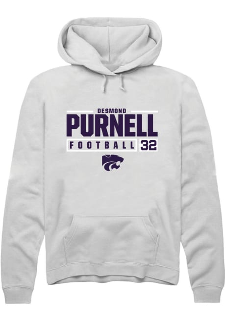 Desmond Purnell Rally Mens White K-State Wildcats NIL Stacked Box Hooded Sweatshirt