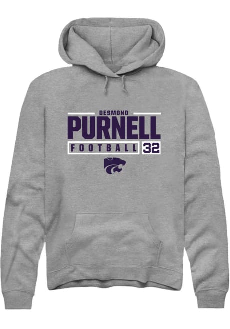 Desmond Purnell Rally Mens Graphite K-State Wildcats NIL Stacked Box Hooded Sweatshirt