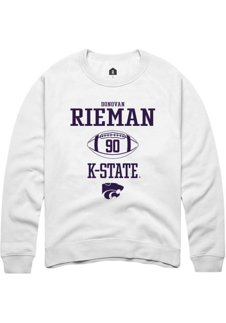 Donovan Rieman Rally Mens White K-State Wildcats NIL Sport Icon Crew Sweatshirt