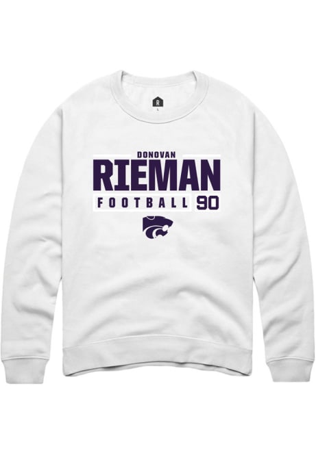 Donovan Rieman Rally Mens White K-State Wildcats NIL Stacked Box Crew Sweatshirt