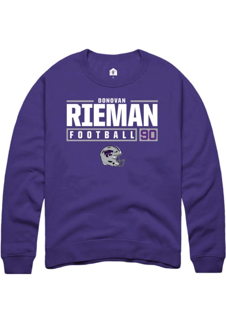 Donovan Rieman Rally Mens Purple K-State Wildcats NIL Stacked Box Crew Sweatshirt