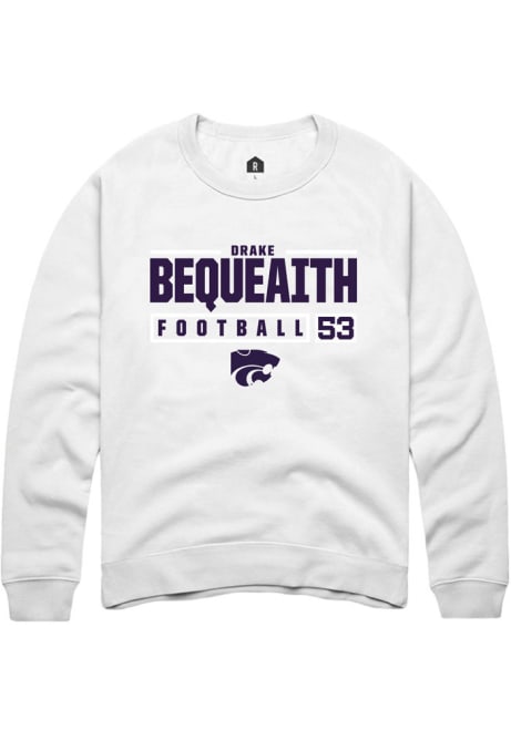 Drake Bequeaith Rally Mens White K-State Wildcats NIL Stacked Box Crew Sweatshirt