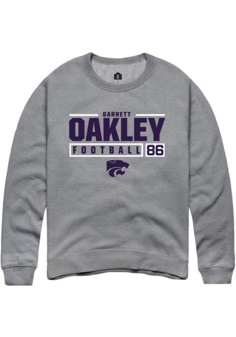 Garrett Oakley Rally Mens Grey K-State Wildcats NIL Stacked Box Crew Sweatshirt