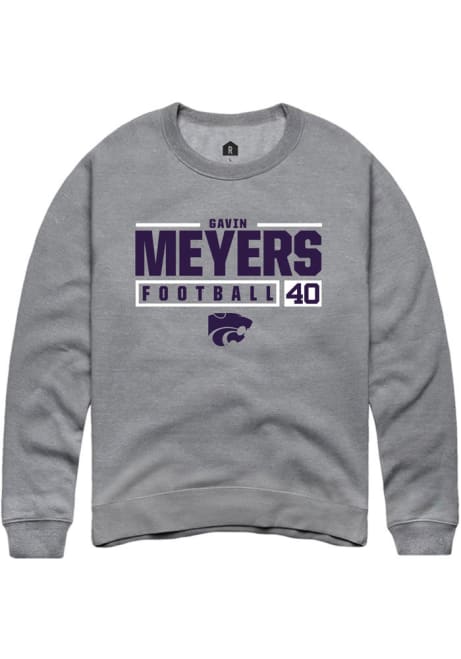 Gavin Meyers Rally Mens Grey K-State Wildcats NIL Stacked Box Crew Sweatshirt