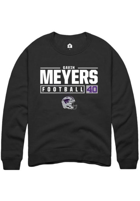 Gavin Meyers Rally Mens Black K-State Wildcats NIL Stacked Box Crew Sweatshirt