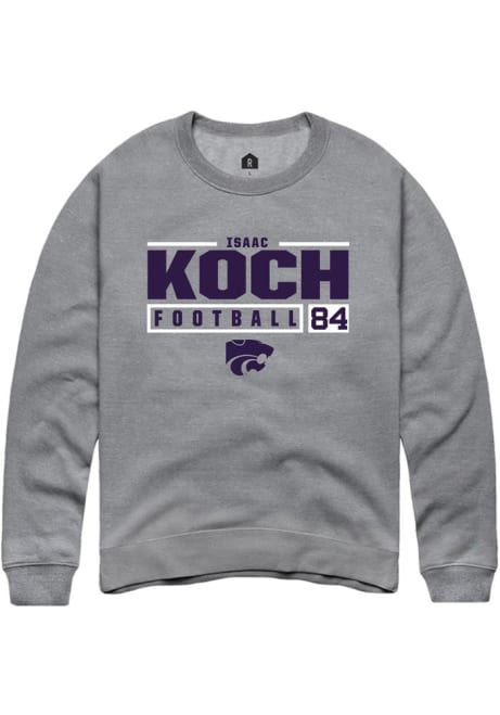 Isaac Koch Rally Mens Graphite K-State Wildcats NIL Stacked Box Crew Sweatshirt
