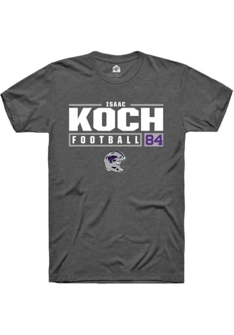 Isaac Koch Dark Grey K-State Wildcats NIL Stacked Box Short Sleeve T Shirt