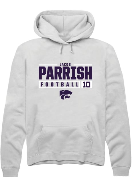 Jacob Parrish Rally Mens White K-State Wildcats NIL Stacked Box Hooded Sweatshirt