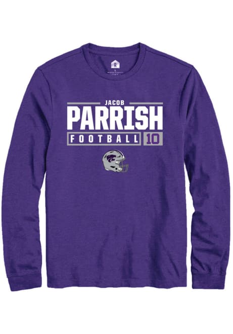 Jacob Parrish Rally Mens Purple K-State Wildcats NIL Stacked Box Tee