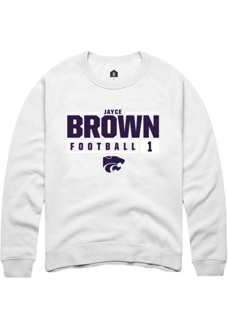 Jayce Brown Rally Mens White K-State Wildcats NIL Stacked Box Crew Sweatshirt