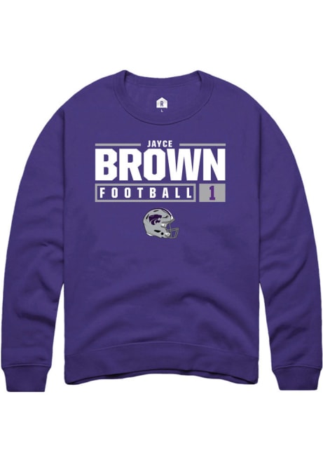 Jayce Brown Rally Mens Purple K-State Wildcats NIL Stacked Box Crew Sweatshirt