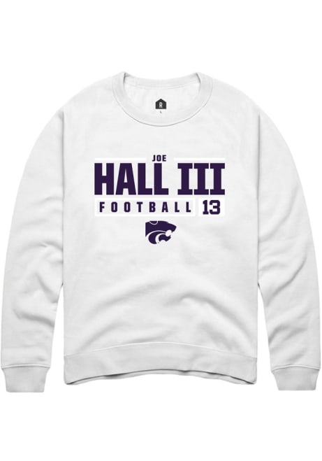 Joe Hall III Rally Mens White K-State Wildcats NIL Stacked Box Crew Sweatshirt