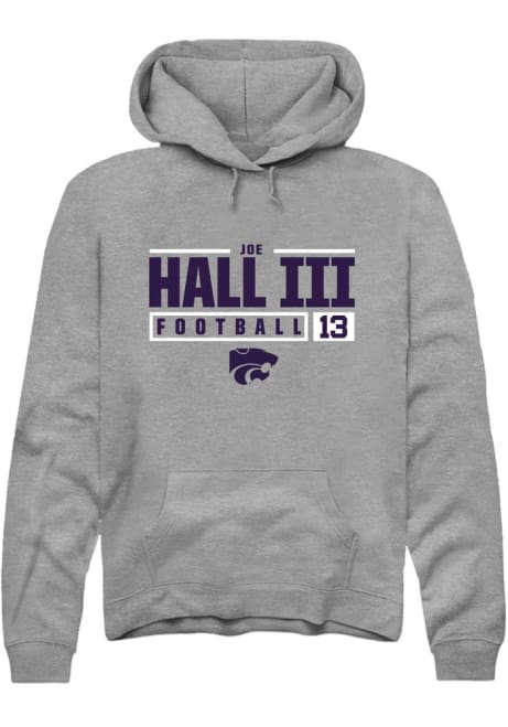 Joe Hall III Rally Mens Grey K-State Wildcats NIL Stacked Box Hooded Sweatshirt