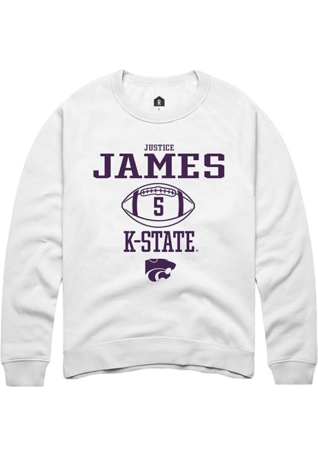 Justice James Rally Mens White K-State Wildcats NIL Sport Icon Crew Sweatshirt