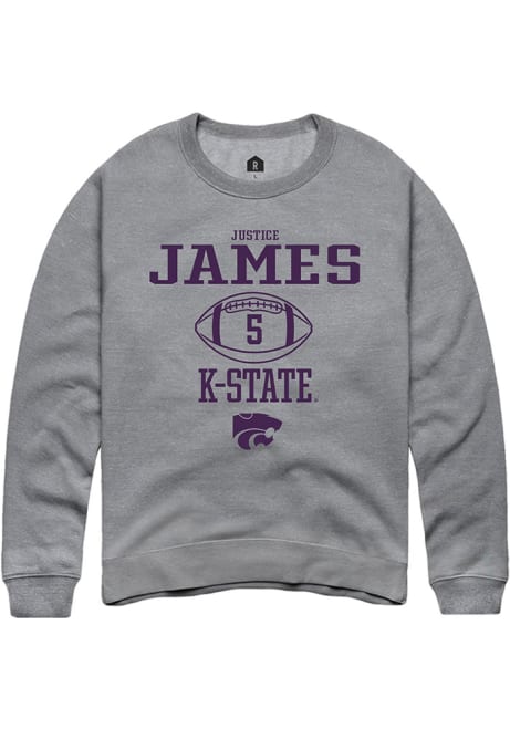 Justice James Rally Mens Graphite K-State Wildcats NIL Sport Icon Crew Sweatshirt