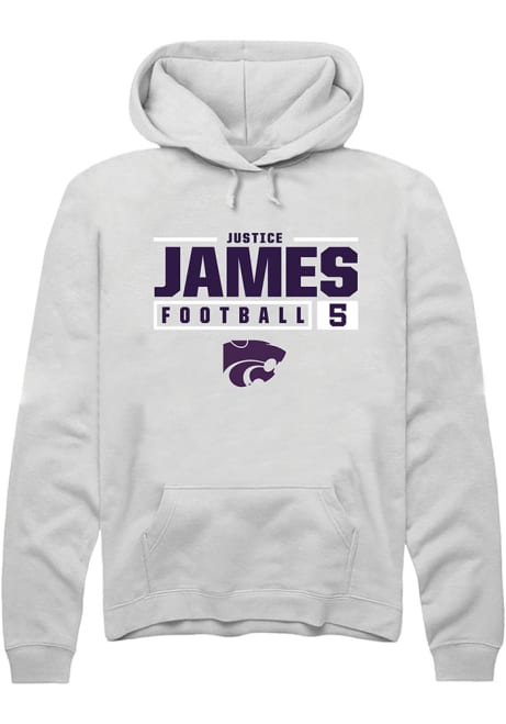 Justice James Rally Mens White K-State Wildcats NIL Stacked Box Hooded Sweatshirt