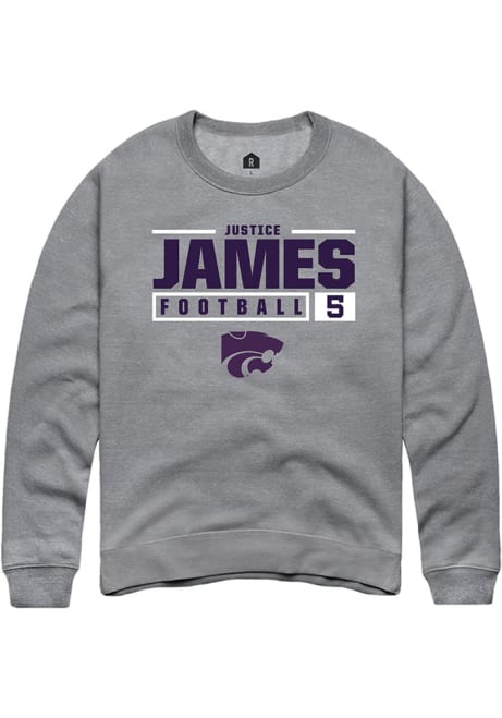 Justice James Rally Mens Graphite K-State Wildcats NIL Stacked Box Crew Sweatshirt