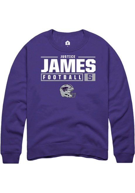 Justice James Rally Mens Purple K-State Wildcats NIL Stacked Box Crew Sweatshirt