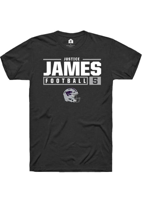 Justice James Black K-State Wildcats NIL Stacked Box Short Sleeve T Shirt
