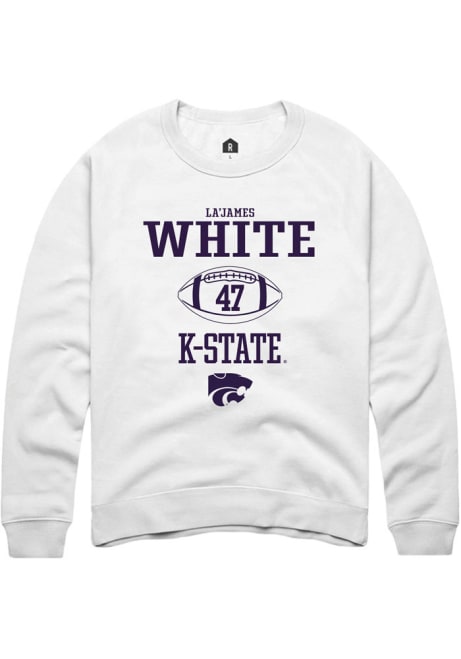 La’James White Rally Mens White K-State Wildcats NIL Sport Icon Crew Sweatshirt