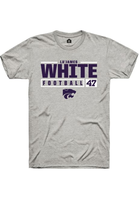 La’James White Grey K-State Wildcats NIL Stacked Box Short Sleeve T Shirt