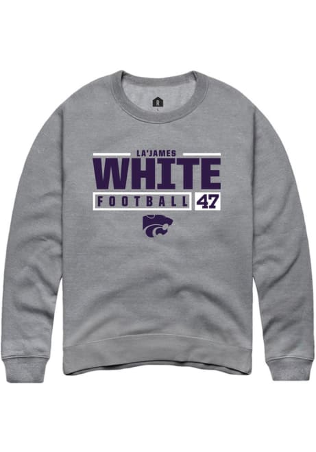 La’James White Rally Mens Grey K-State Wildcats NIL Stacked Box Crew Sweatshirt