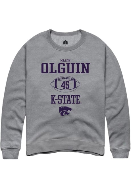 Mason Olguin Rally Mens Grey K-State Wildcats NIL Sport Icon Crew Sweatshirt