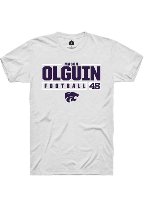 Mason Olguin White K-State Wildcats NIL Stacked Box Short Sleeve T Shirt