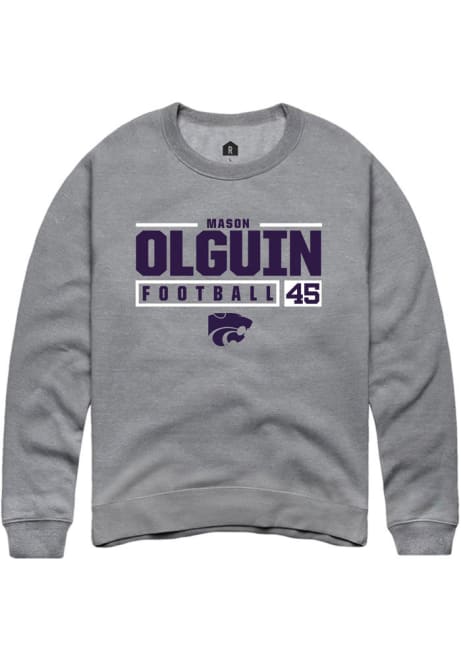 Mason Olguin Rally Mens Grey K-State Wildcats NIL Stacked Box Crew Sweatshirt