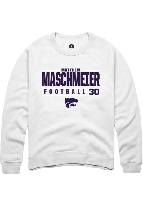 Matthew Maschmeier Rally Mens White K-State Wildcats NIL Stacked Box Crew Sweatshirt