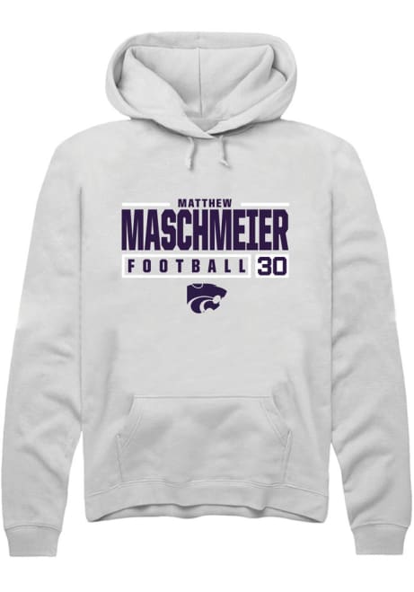 Matthew Maschmeier Rally Mens White K-State Wildcats NIL Stacked Box Hooded Sweatshirt
